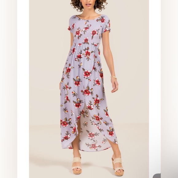 Almost Famous Dresses & Skirts - Almost Famous Siri Smocked Floral Maxi High Low Purple Dress | Size M